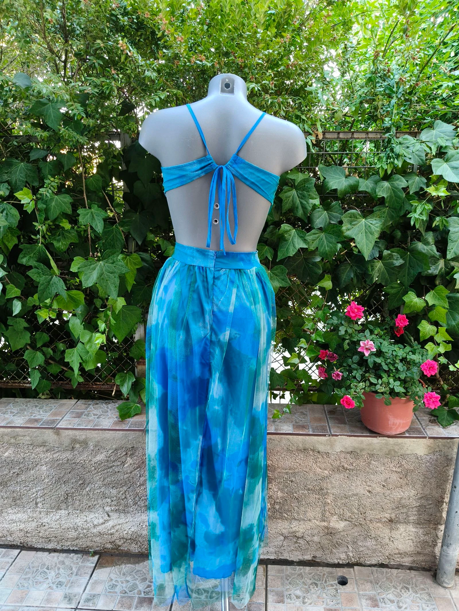 Vestido largo tule azul turquesa cut out – photo 7